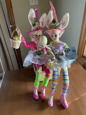 NWT Cynthia Rowley Set of 2 Spring Easter Whimsical Pastel Fairy Elves Shelf Sit